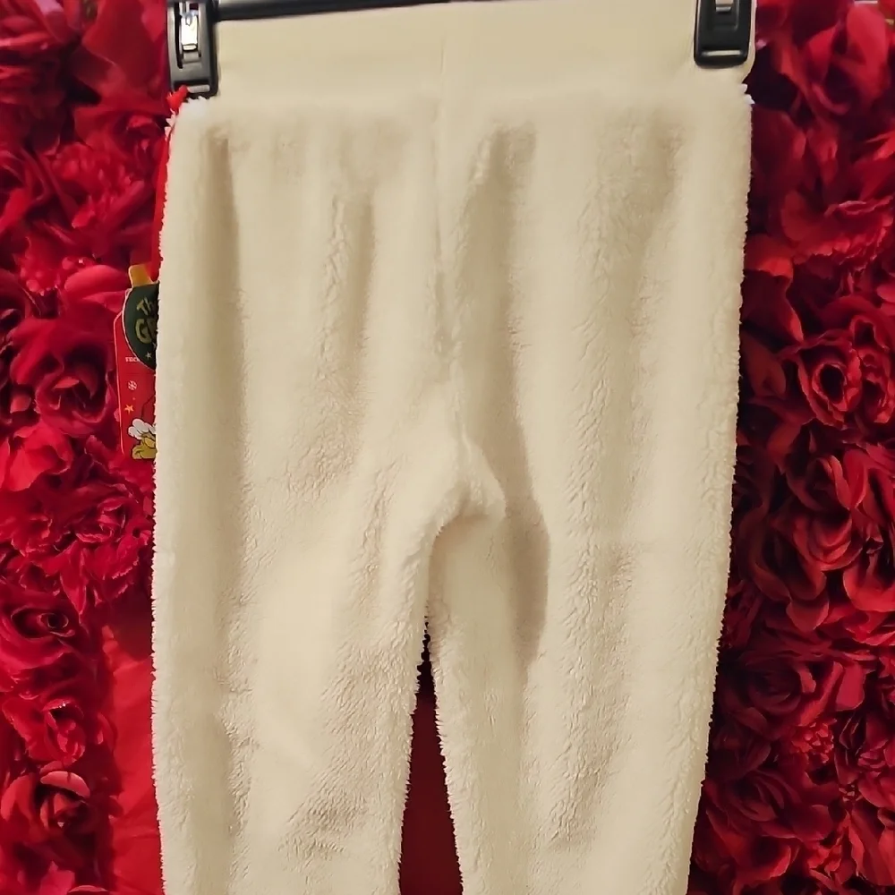Justice NWT Girls Cream and Black Fleece  Bottoms With Grinch Detail
